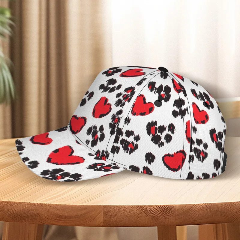 Valentine's Heart Leopard Spots Print Classic Baseball Cap Lightweight Polyester Duckbill Hat Adjustable Design Perfect