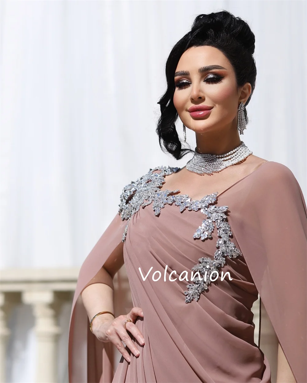 Customized Chiffon Pleat Sequined A-line Square Neck Long Dresses Bespoke Occasion Evening Formal Exquisite