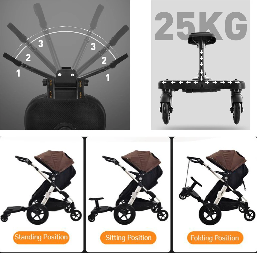 2-In-1 Kinderen Buggy Board Wielen Kinderwagen Universele Kinderwagen Opstap Board Anti-Slip Adopter Connector Onderdeel Belasting Tot 25Kg