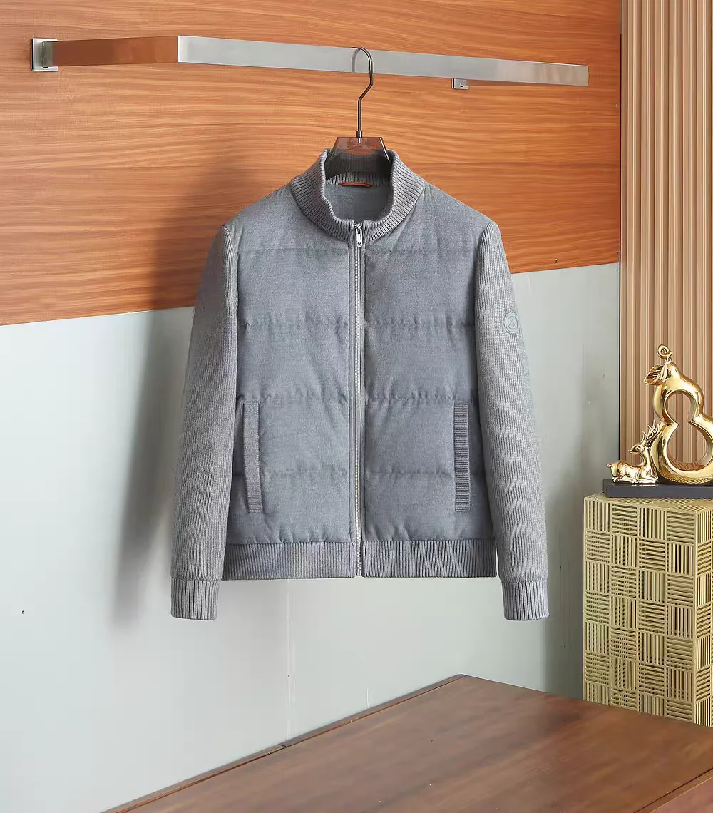 

Italian Sle Men's Knitted Patchwork down Jaet Stand Collar Open Cardigan Autumn Winter Thiened Youth Commute Faion