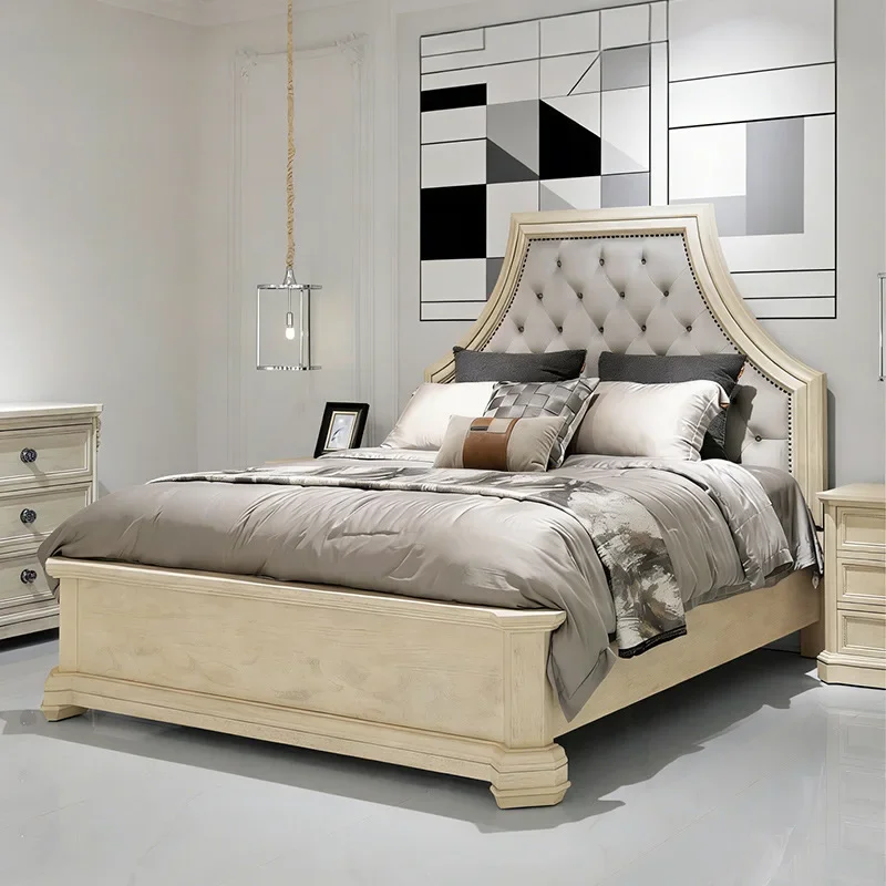 American French architecture revival solid wood bed retro carved high back light luxury European solid wood double bed