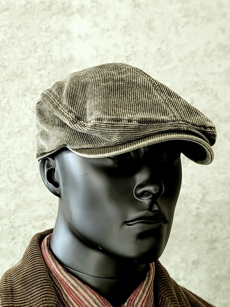 Corduroy Flat Cap, Distressed Vintage Beret, Unisex Hat