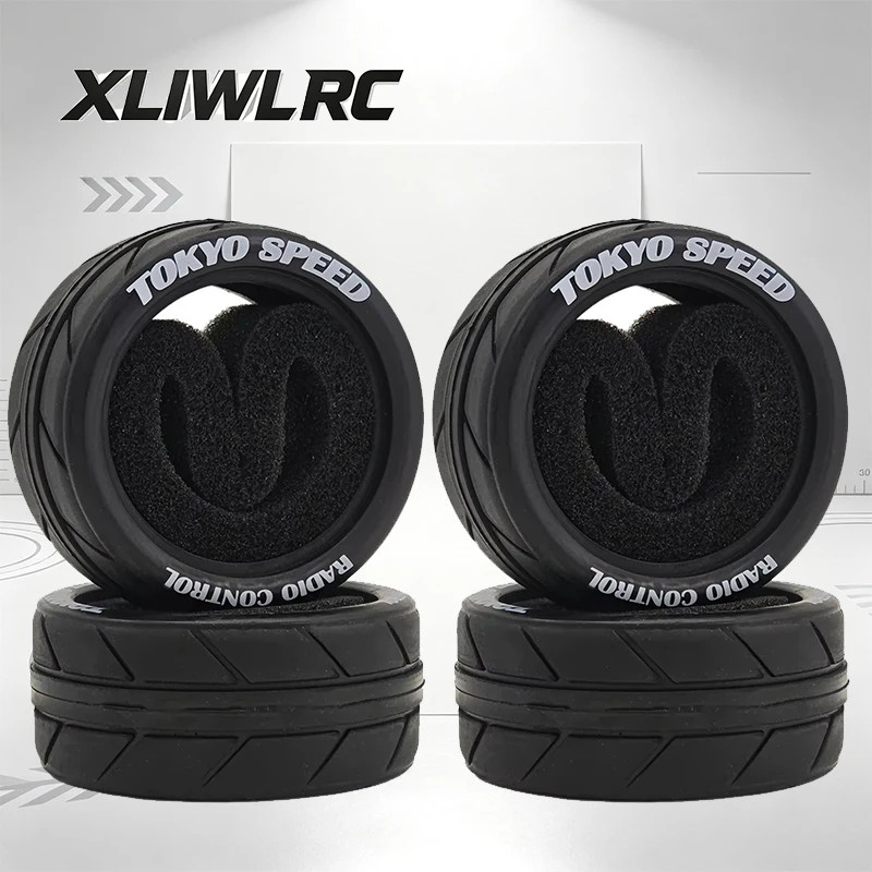 4 Stück 1/10 RC On-Road-Reifen, Außendurchmesser 2,56 Zoll, weiche Gummi-Rallye-Rennreifen, passend für 1:10 Touring-Drift-Cars, Tamiya TT01 TT02 XV01 TA06