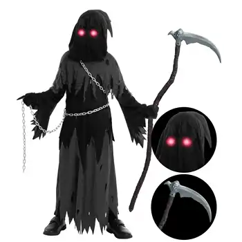 Joyfy Kinderkostüm „Sensenmann“ mit leuchtenden Augen, Geisterkostüm für Kinder von 5-12 Jahren für Halloween-Kostümpartys 10 best sales Halloween-Kostüm - №5