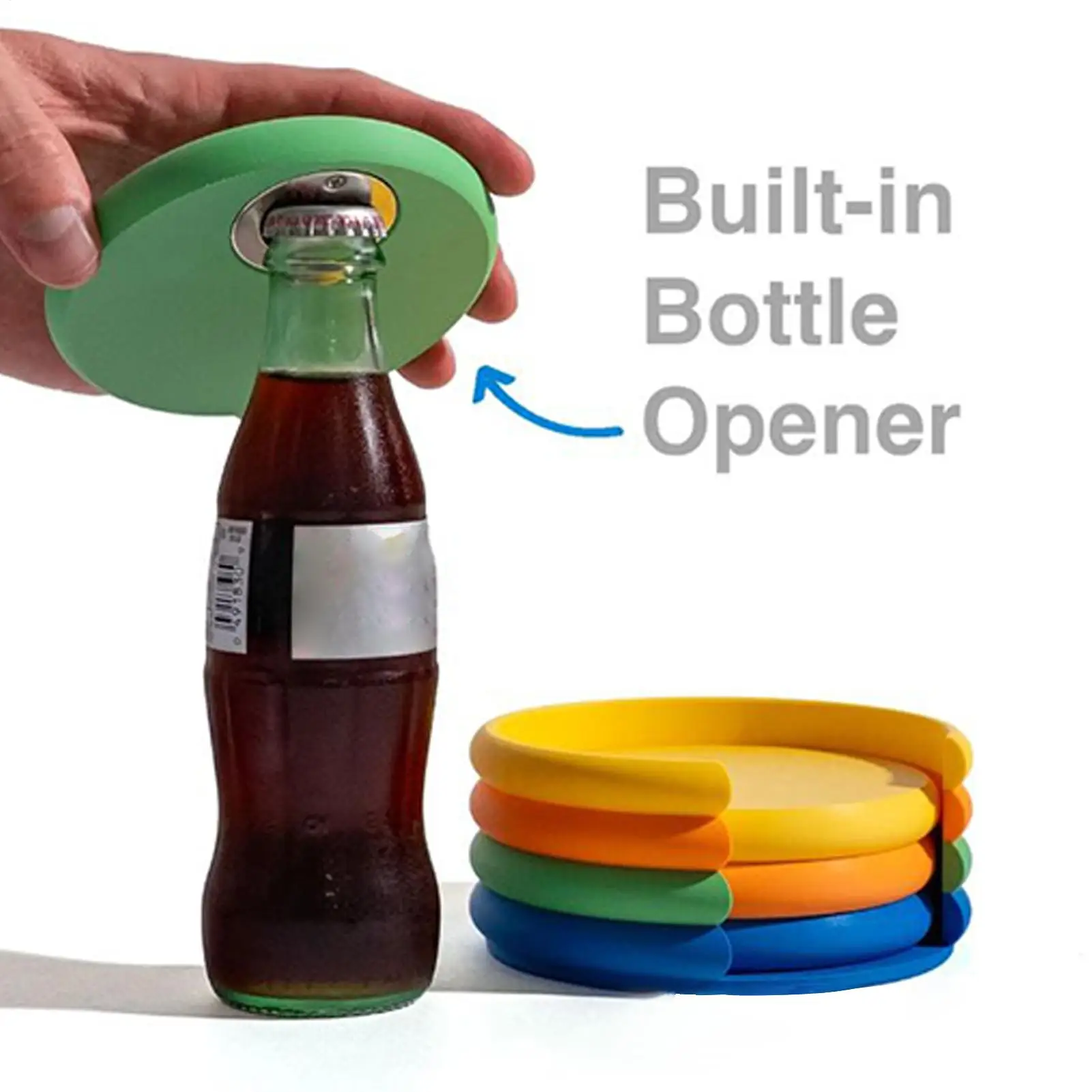 

2-in-1 Round Bottle Opener Coaster Portable Decoration Beer Bottle Opener Kitchen Bottle Opener for Camp Party Barbecue Picnic