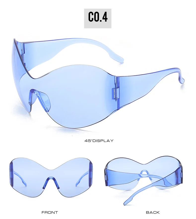 Übergroße Y2K Punk Randlose Sonnenbrille für Damen und Herren, Großer Rahmen Steampunk Schmetterlings-Schutzbrille für Damen, 2000er-Jahre Goggle-Brillen – Detail 11