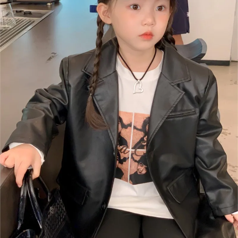 Fashion Baby Girl Boy PU Leather Suit Jacket Spring Autumn Infant Toddler Kids Black Leather Coat Outwear Baby Clothes 1-12Y