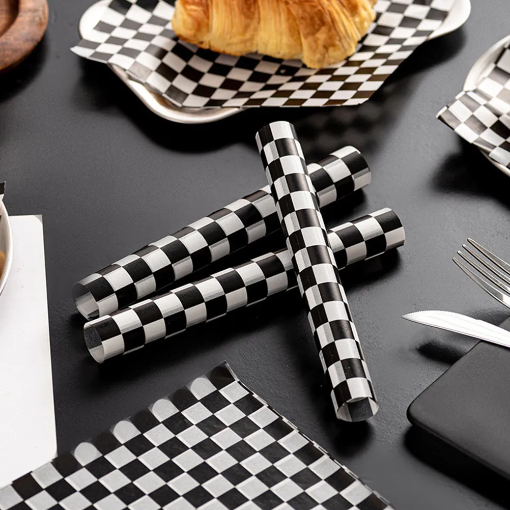 100Pcs Greaseproof Sandwich Wrapping Wax Paper Sheets Black White Oil Proof Food Basket Liners Burger Wrappers Fried Food