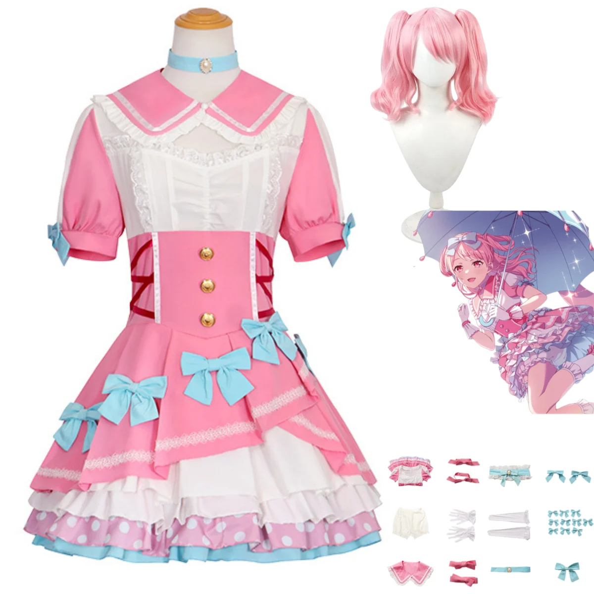 

Anime BanG Dream Maruyama Aya Cosplay Costume Pink Princess Dress Lolita Skirt Wig Adult Woman Cute Birthday Party Suit
