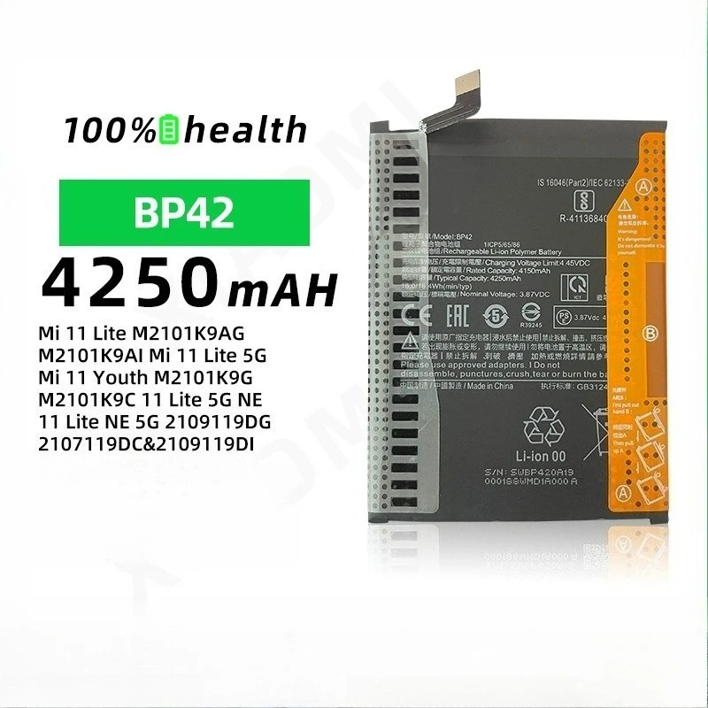 Nueva batería BP42 de alta calidad 3,8 V 4250mAh para Xiaom Mi 11 Lite/Mi 11 Lite 5G NE/2109119DG/2107119DC baterías de teléfonos móviles