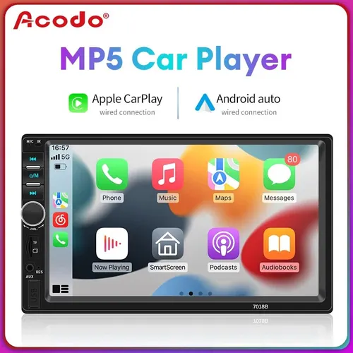 Imagen 1 del producto Acodo-Radio estéreo con cable para coche, reproductor Multimedia con pantalla táctil, Bluetooth, USB, TF, FM, 7 pulgadas, 2Din