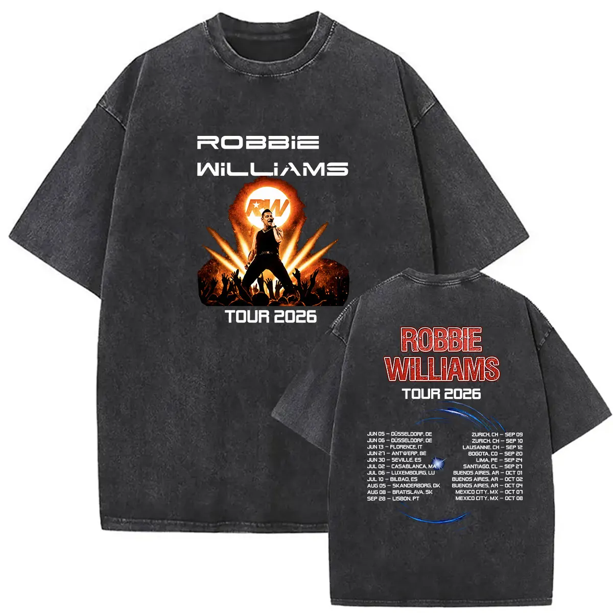 Vintage Washed Robbie Williams BRITPOP Tour 2026 Doppelseitiges T-Shirt Herren Damen Kleidung Mode Hochwertige Baumwoll-T-Shirts – Detail 6