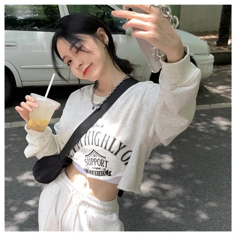 Women's Autumn Spring Top Sweatshirt Irregular Round Neck Print Outerwear Simple Comfortable Casual Design Fashion New Versatile