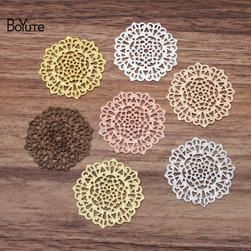 BoYuTe (100 Pieces/Lot) 32MM Metal Brass Flower Filigree Finding Diy Handmade Jewelry Accessories