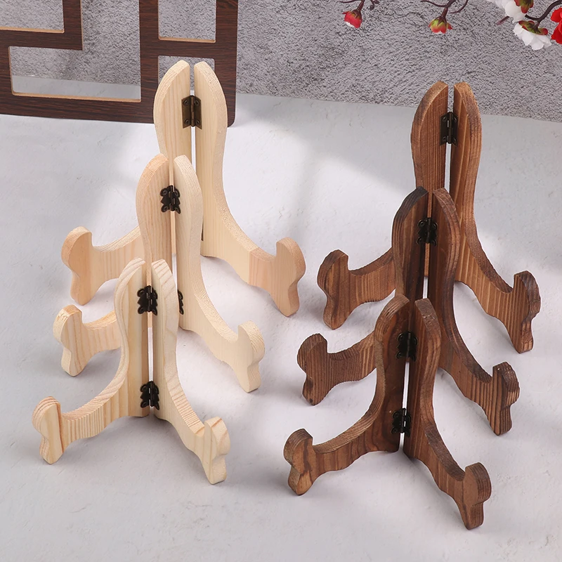 1Pc Retro Wood Easel Plate Storage Rack Plate Tea Cake Dish Display Stand Foldable Decorative Rack Home Kitchen Table Ornaments