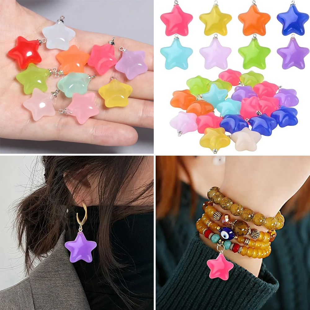 20pcs Colorful Star Charms Resin Candy Color Pendants Keychain Handmade Necklace Bracelet Jewelry Making DIY Craft Accessories