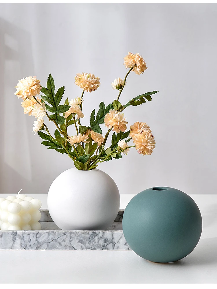 European-style Ceramic Spherical Vase Small Mouth Arrangement Room Table Hydroponic Container Ornament