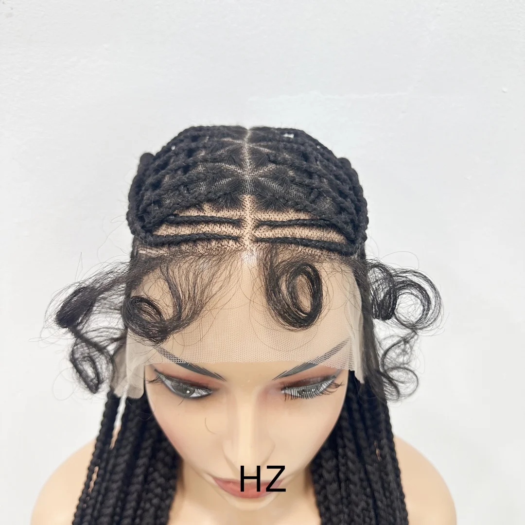 Synthetische 36 "Vlechten Gevlochten Pruiken Voor Zwarte Vrouwen Volledige Kant Pruik Vlecht Afrikaanse Knooploze Box Vlechten Haar Kant voor Pruiken