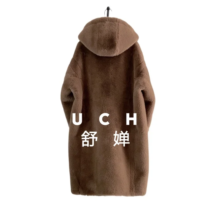 เสื้อโค้ทผู้หญิงแบบหนา รุ่นใหม่ อุ่นสบาย มีฮู้ด สไตล์เกาหลี ทรงยาว กระดุมสองแถว ขนเฟอร์เทียมในตัว ดีไซน์เรียบหรู ทรงหลวม อุ่น