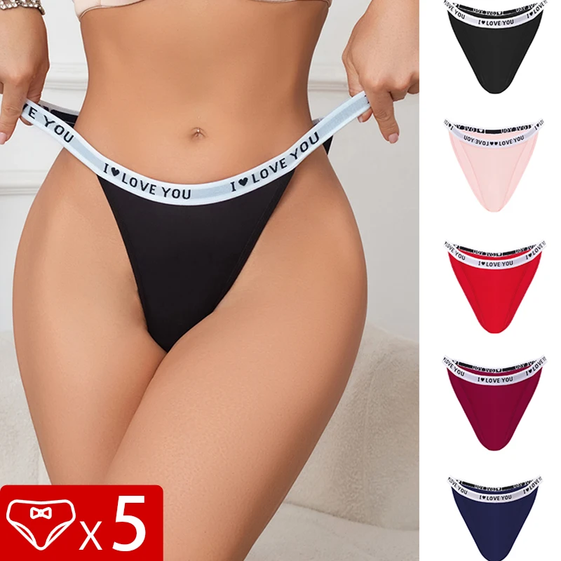 5 pezzi/pacco mutandine da donna senza cuciture decorazioni con lettere solide slip da donna intimo elegante lingerie sexy mutande femminili traspiranti