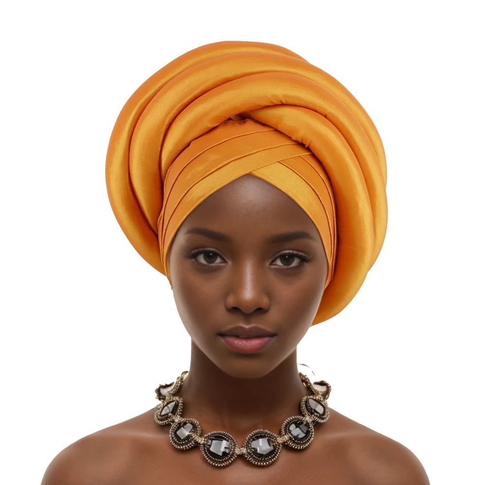 Twisted Vlecht Tulband Pet Voor Vrouwen Afrikaanse Dame Hoofd Wraps Nigeria Rauwe Zijden Autogele Headtie Moslim Hoed Feest Hoofddeksels Turbante