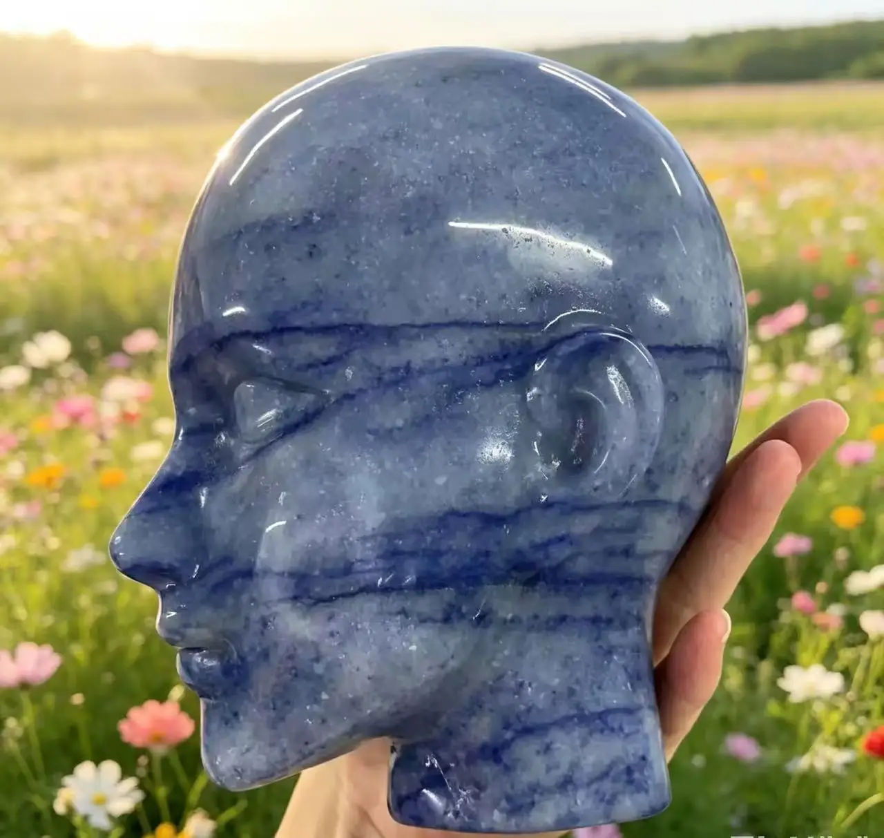 Natural Blue Aventurine, Crystal Quartz Skull Model, Energy Gemstone, Spiritual Healing, Home Decoration, Demagnetization, Divin
