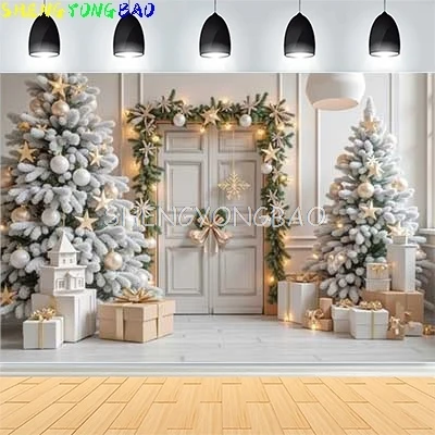 

Christmas Day New Year Party Photography Backdrops Prop Window Living Room Interior Xmas Tree Snow Theme Photo Background NJ-54