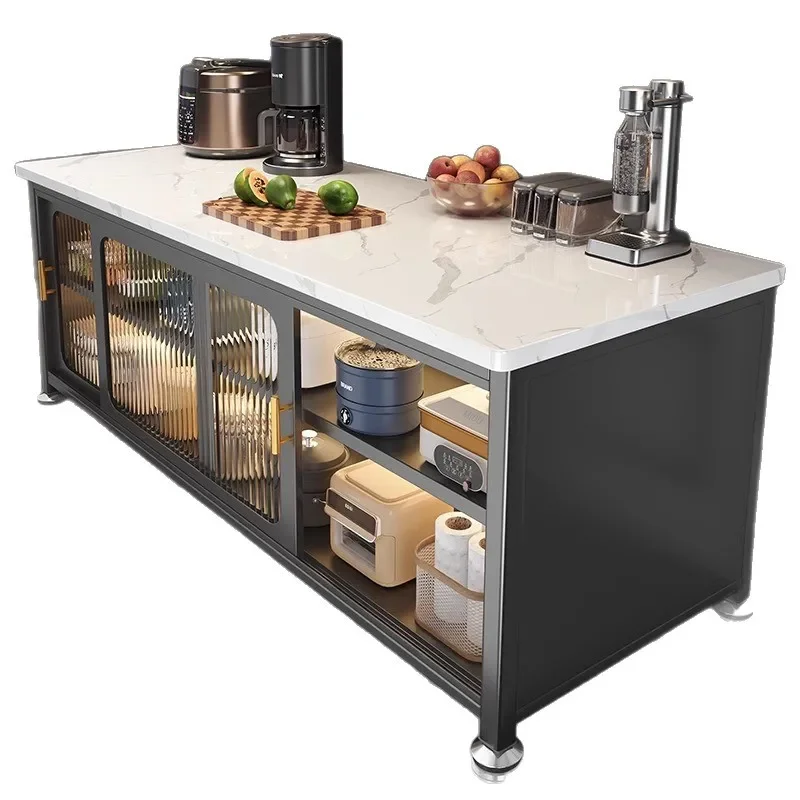 Slate kitchen rack multi-functional floor-to-ceiling multi-layer side cabinet with door storage microwave oven storage vegetable