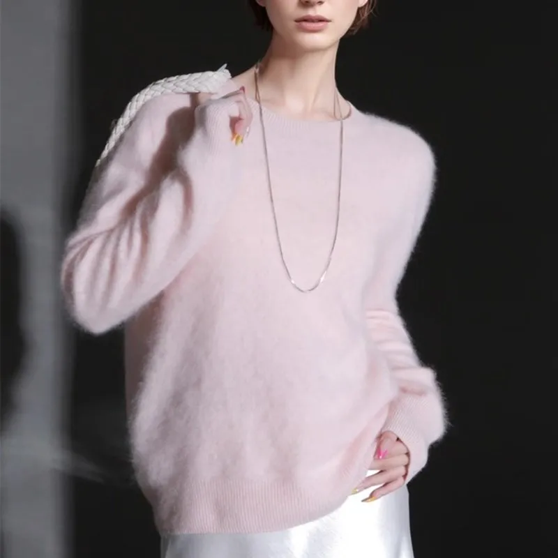 

Осень и зима, новый 95% шерсть, кашемировый свитер, женский свободный пуловер с круглым вырезом и длинными рукавами, трикотажные рубашки, топы