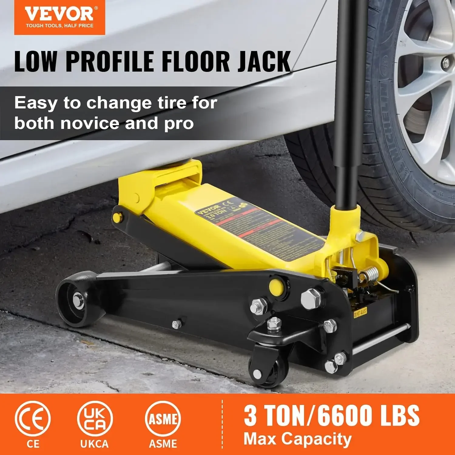 VEVOR 3 Ton Low Profile Floor Jack for All Terrain Vehicles, Heavy-Duty Steel Racing Jack Quick Lift Pump,5