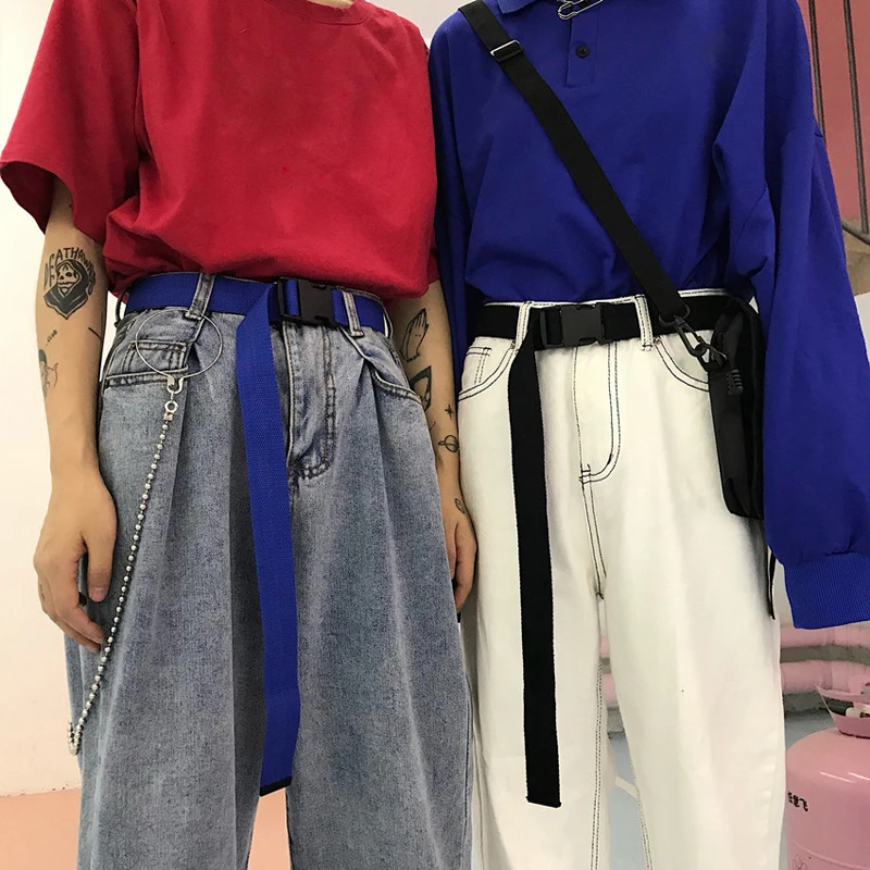 

Adults Adjustable All-Match Simple Belt Unisex Style Canvas Belts Vintage Plastic Buckle Elastic Solid Color Long Waistband