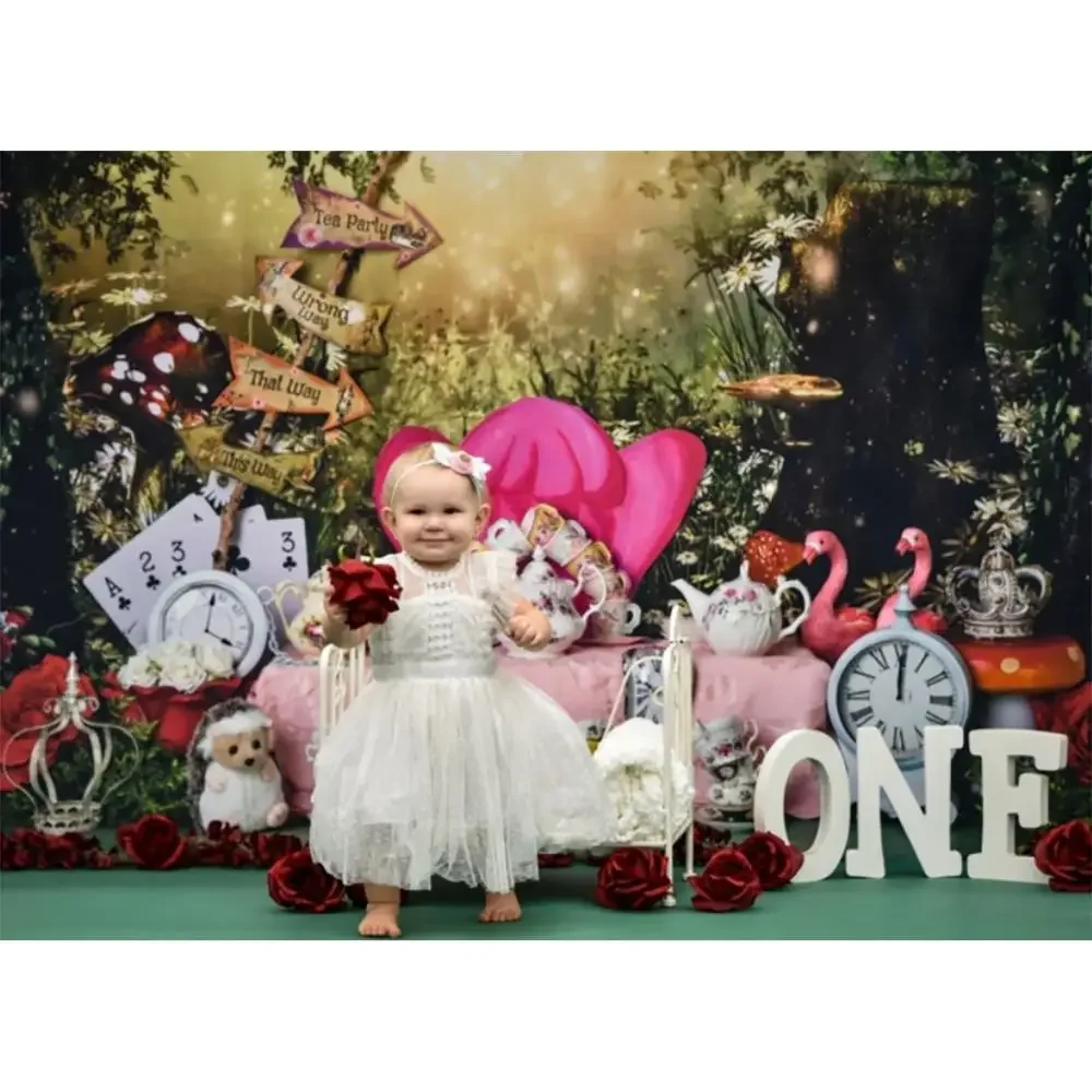 Magic Forest anak-anak latar belakang dongeng Anak baru lahir potret latar belakang fotografi kue ulang tahun pertama Smash dekorasi Studio foto