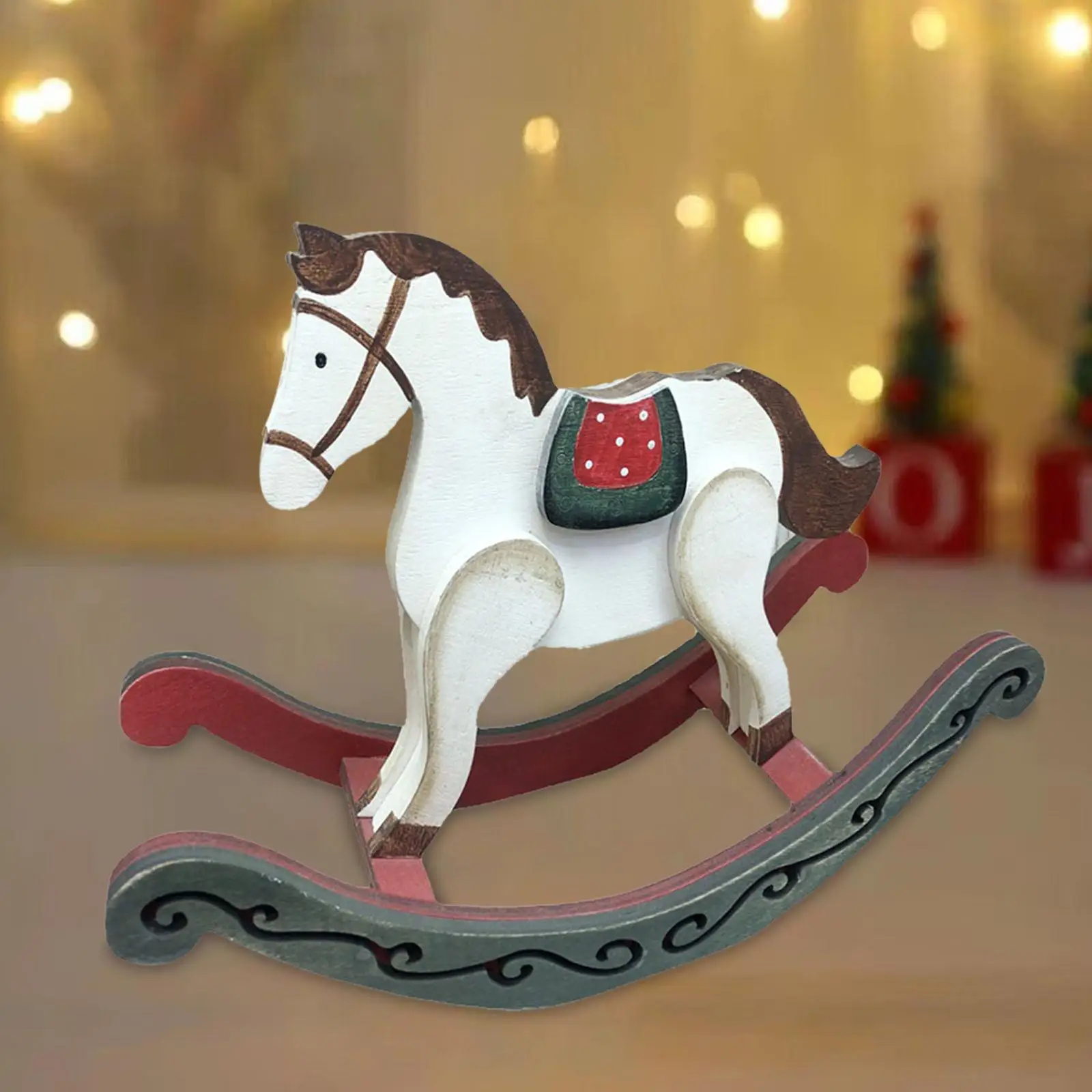 Creative Wooden Christmas Rocking Horse Figurine Ornament Multicolor Decor for Indoor Outdoor Home Office Party Supplies