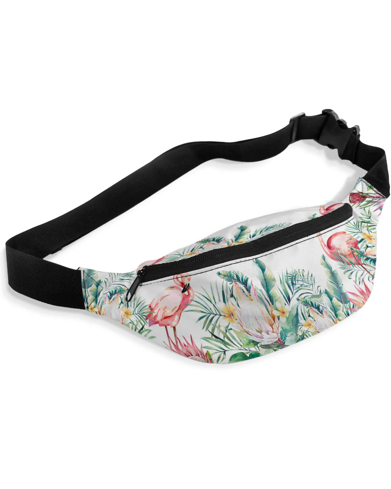 Plantas tropicais Flores Flamingos Bolsa de cintura para homens e mulheres, Ins Style Fanny Pack, Belt Bag, carteira impermeável Banana Hip Bags