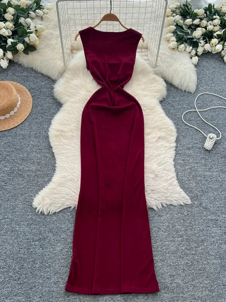 Vestido e mata sin mangas para mujer, falda acampanada de cintura alta, moda de verano, cuello cuad, vestid...