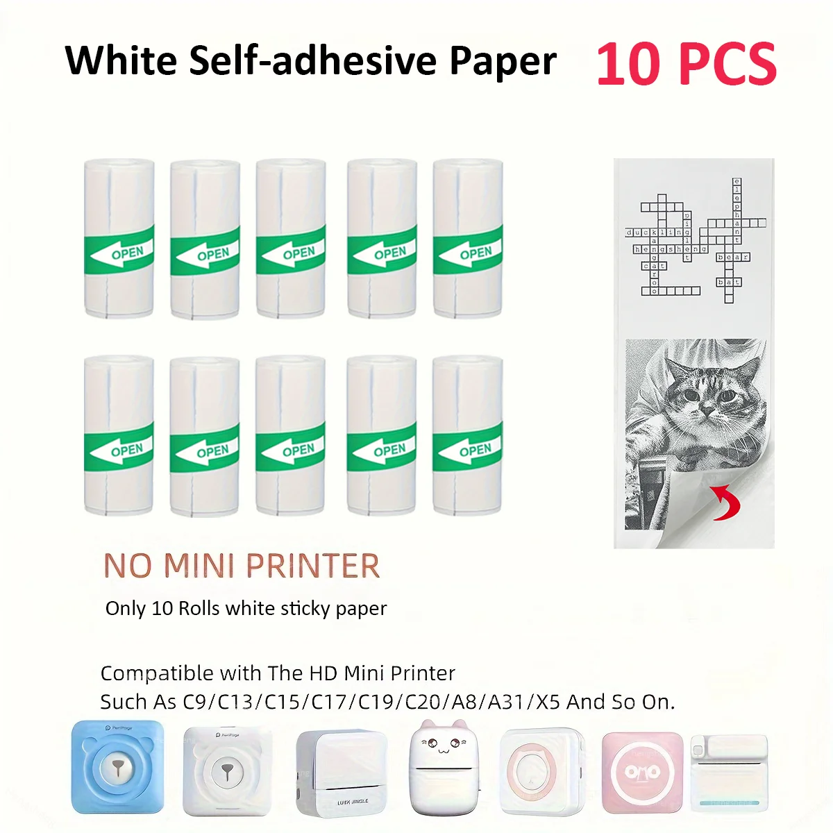 10 Rolls Mini Printer Paper Printer Paper Thermal Sticker Paper Self-adhesive Photo Printer Labels For Photos Notes 5.7 x 2.5cm