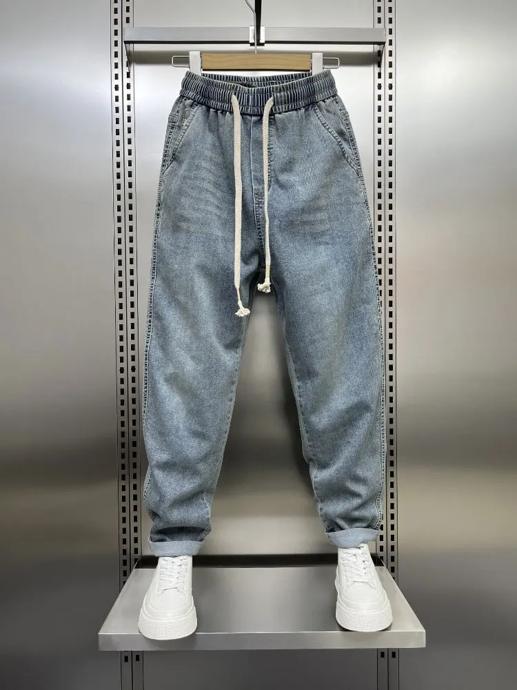

Spring 2025 Men's Loose Casual Blue Denim Jeans Waed Small Foot Harlan Pants Youth Faionable Wear Resistant Long Trousers