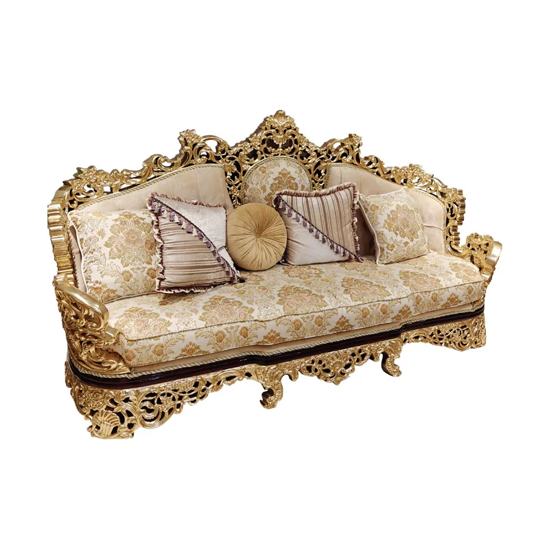 French luxury full solid wood carving flower sofa European living room sticker fabric villa high-end sofa combination