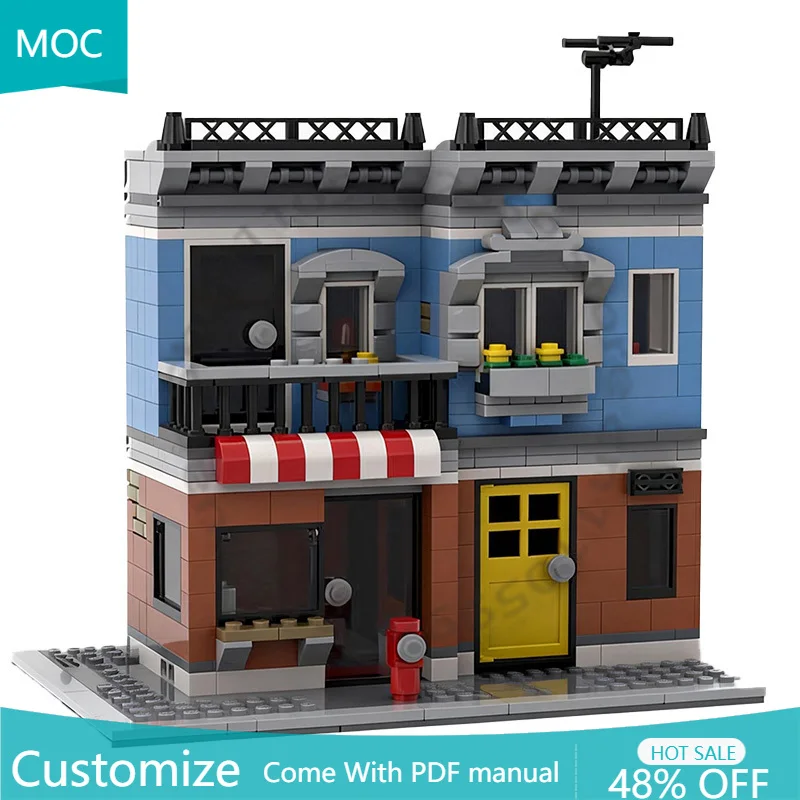 653 Piezas de Construcción Modular, Esquina Modular para Tienda de Delicatessen, MOC Personalizable, Bloques de Construcción Modulares Populares, Ladrillos DIY para Niños, Juguete para Niños, Regalo de Navidad