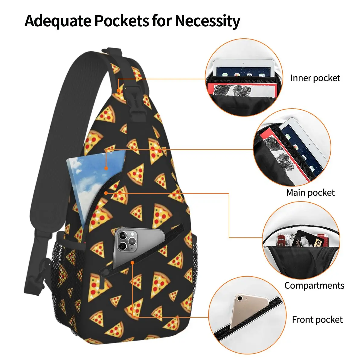 Cool And Fun Pizza Slices Pattern Socks58 Chest Bag Men Sling Crossbody Backpack Chest Bag Traveling Hiking Daypack Shoulder Bag