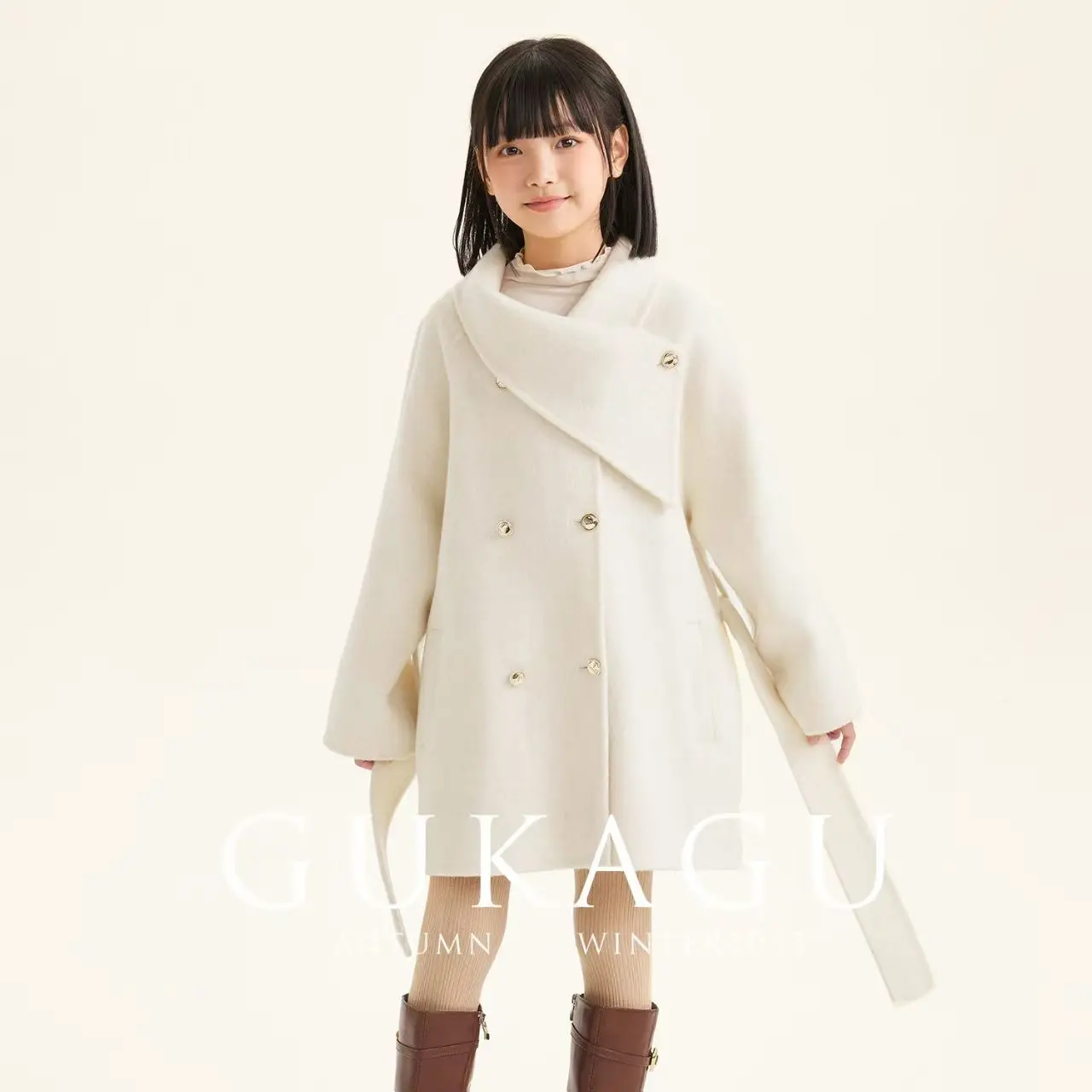 Girls' Double-sided Woolen Coat Medium To Long 2026 Autumn And Winter New Style Children's Fashionable Woolen Coat