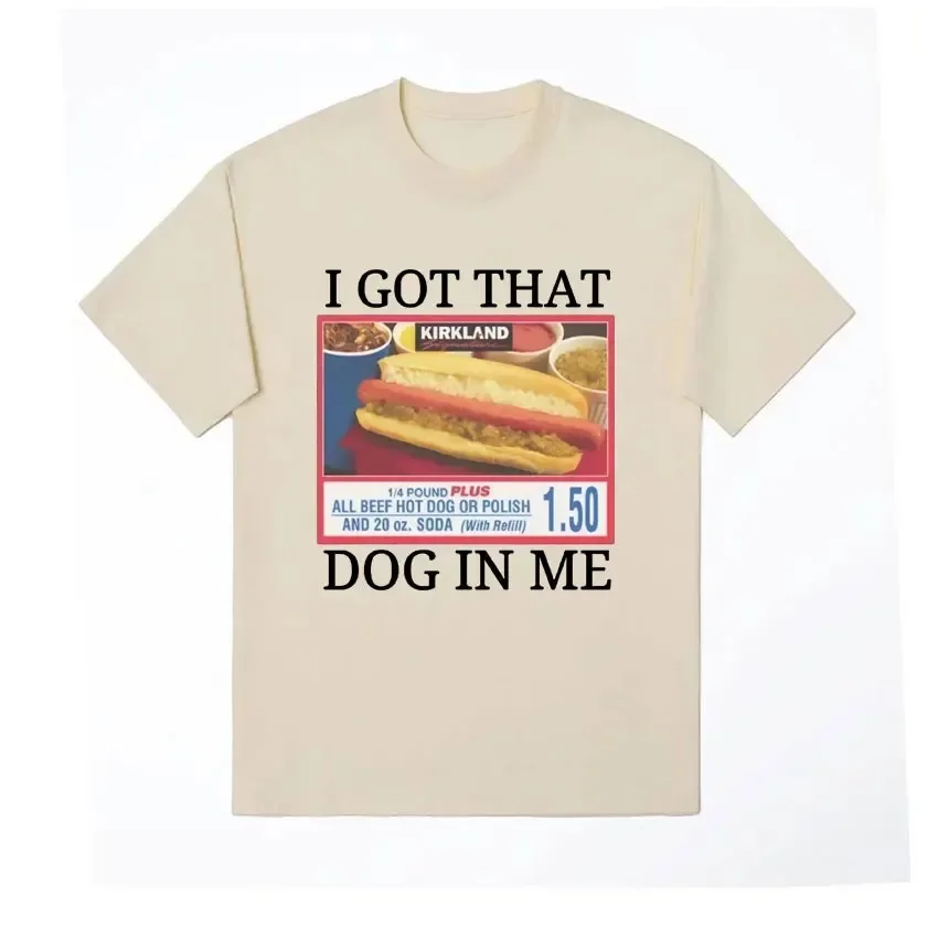 I Got That Dog in Me Costco Pattern Top Lustiges Kirkland Hot Dog Meme Damen Kurzarm O-Ausschnitt Basic Casual Weiches Atmungsaktives T-Shirt – Detail 5
