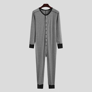 Men's striped pajama, long sleeve, neck jumpsuit, house clothes, cozy leisure pajamas, 2023 8 Main Men's Body Sales - №3