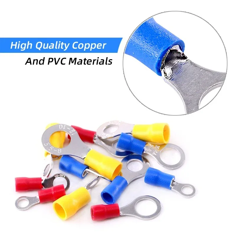 Hongtu 50PCS Electrical Ring Crimp Terminals - M3/M4 Insulated Wire Connectors, Ferrule Lugs for Screw-Mounted Cable Connection