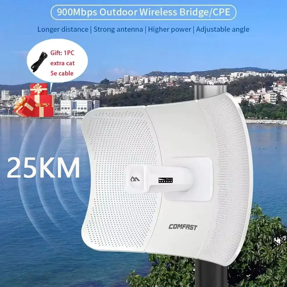 

COMFAST 25KM 900Mbps Outdoor Wi-Fi Bridge Router Long Range Extender CPE 5.8G Radar WiFi Repeater Access Point To Point Amplifie