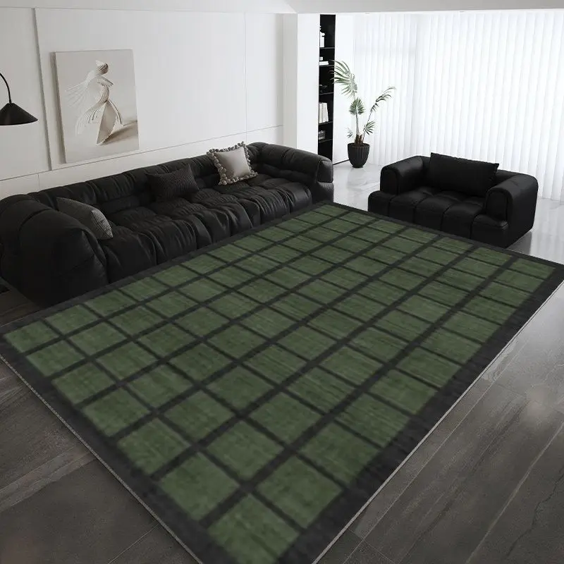 VIKAMA Grid Area Rug Beige Brown Checkered Modern Minimalist Non Slip Soft Washable Floor Carpet for Living Room Bedroom Decor