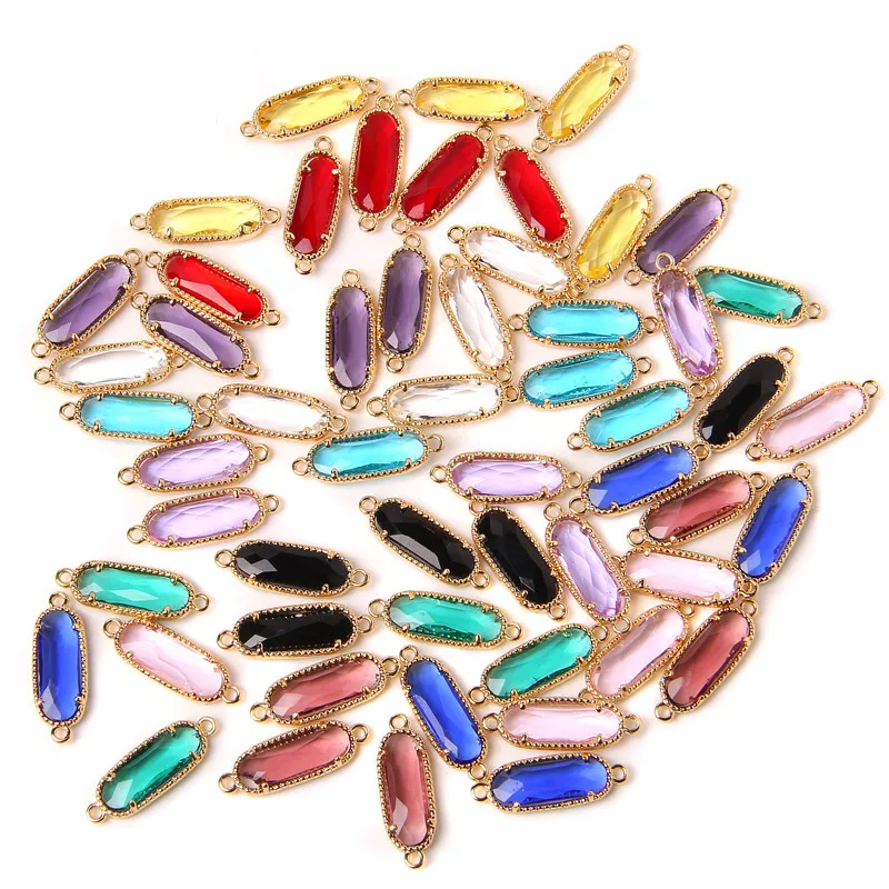 10pcs Oval Glass Connector Pendant Charm for Making Necklace Earrings Bracelet Finding DIY Jewelry 7X20mm Accessories Wholesale