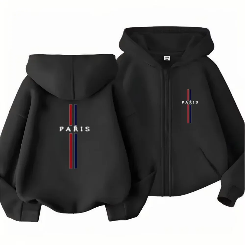 Kids Paris Letter Graphic Zip Up Hoodie Girls Boys Long Sleeve Loose Hooded Jacket Casual Daily Street Outerwear