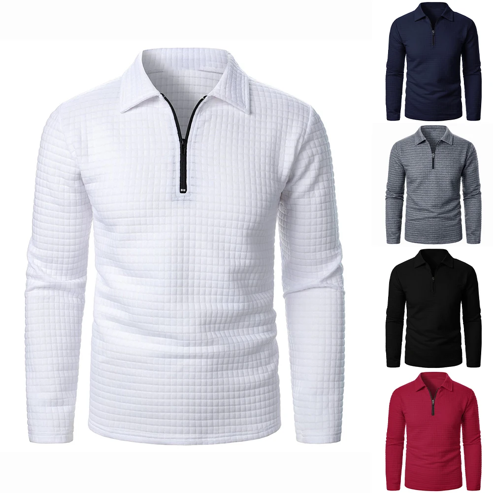 

Men Half Zipper Crew Neck Business Base Top Comfortable Waffle T-Shirt Top Autumn Men's Lapel Cardigan Jacket