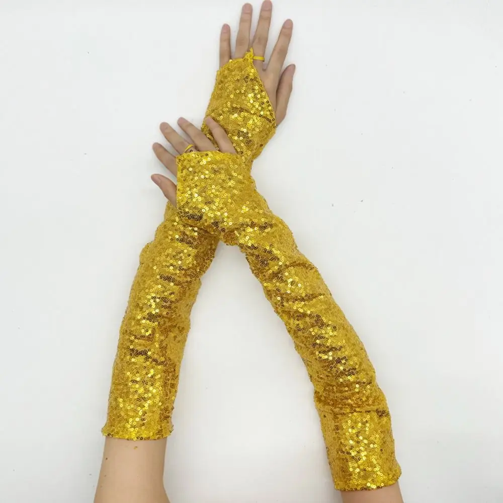 ของขวัญ Fingerless Sequins ถุงมือ Creative SHINY Shinning Mittens ยาว 50 ซม.Creased ถุงมือยาว Nightclub STAGE